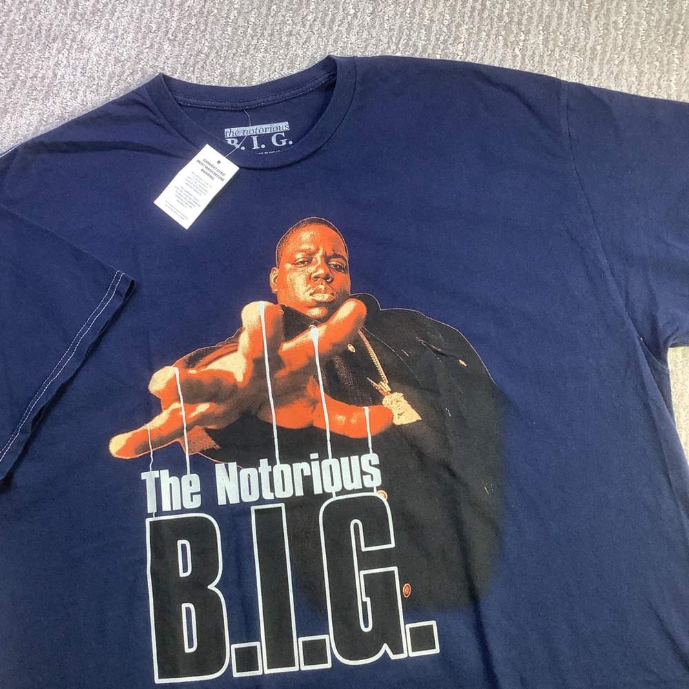 The Notorious B.I.G. Mens Navy Blue Graphic T-Shirt Contrast Stitching XL NEW